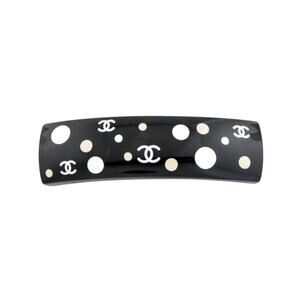 Chanel Black white Polka Dot Interlocking CC Hair Clip